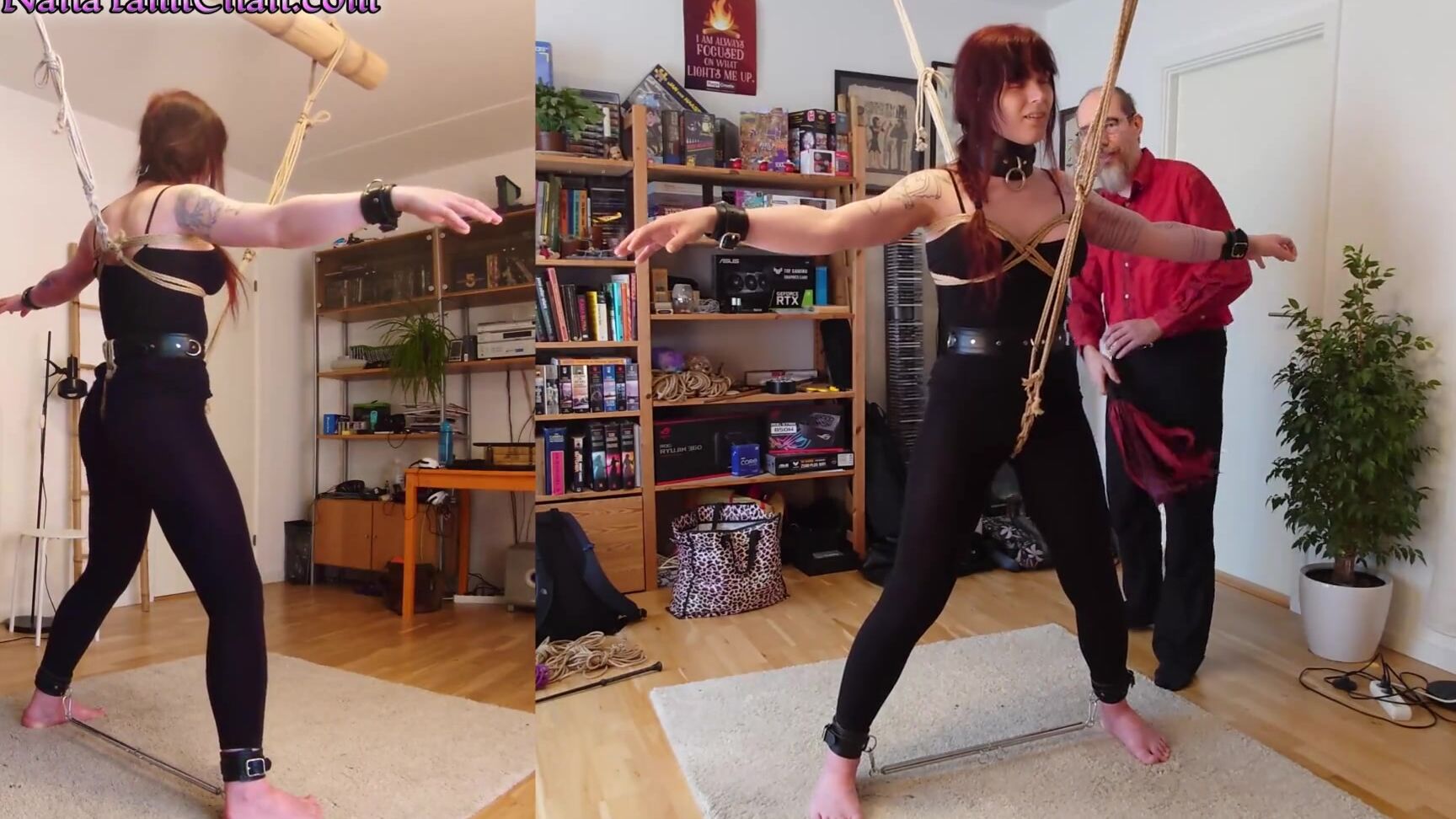 "NanaYamiChan" Bdsm, Kink, Redhead, Leather Bondage, Crotch Rope, Predicament Bondage, Spreader Bar Bondage, Posture Collar, Submissive Collar, Bondage Collar, Cuffed, Bondage Bdsm, Bondage Slave, Bondage Suspension, Domination, Submissive Girl, Sugg