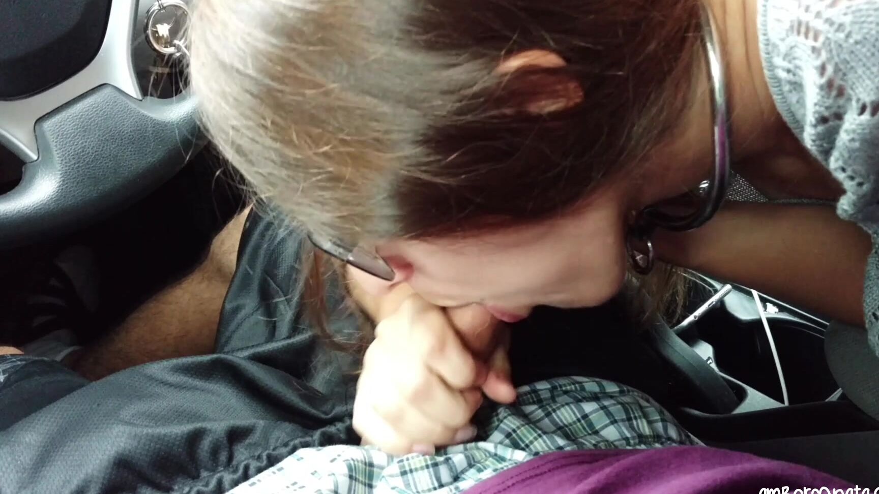 Blowjob, Car Fucking, Car Sex, Eye Glasses, Petite amber sonata road head with boyfriend in 2 angles ManyVids