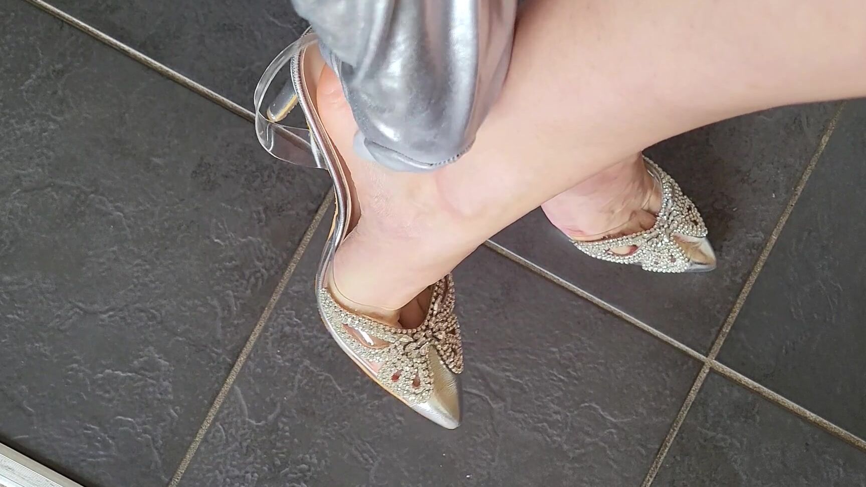 "Goddess Vanessa" high heels, dangling, foot fetish, legs, shoe & boot worship Silver Rhinestone Heels Goddess View manyvids