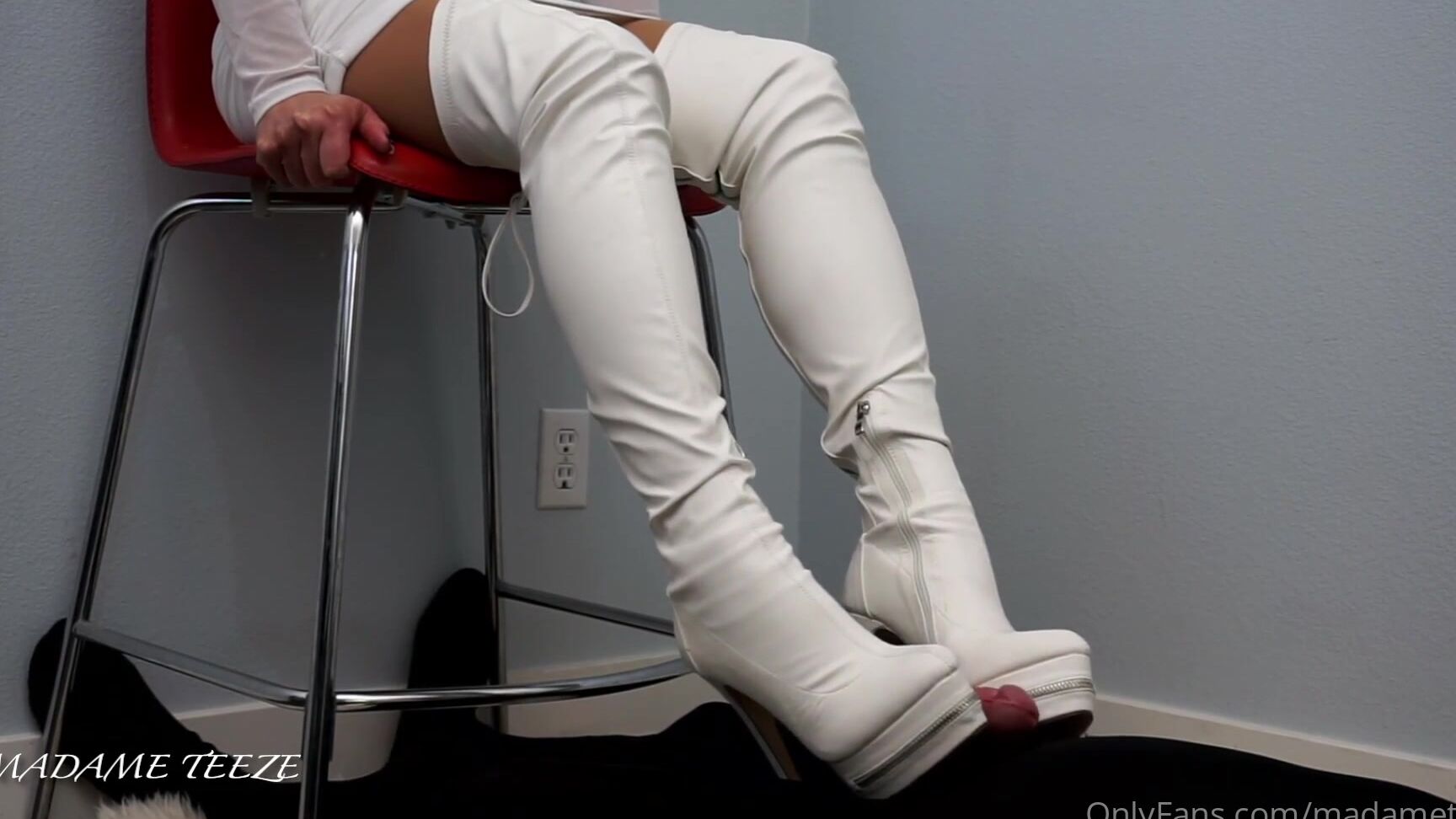 Madameteeze Shoejob In White Thigh High Boots I M Wearing My