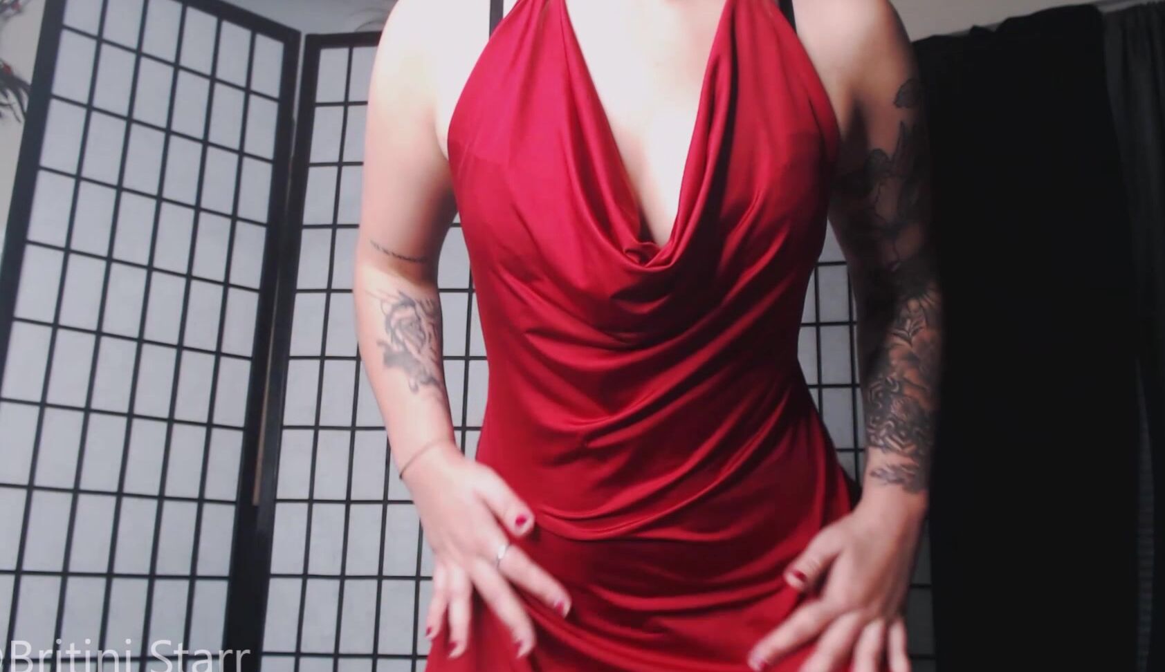 Britini Starr Silk Red Dress And Ass Worship