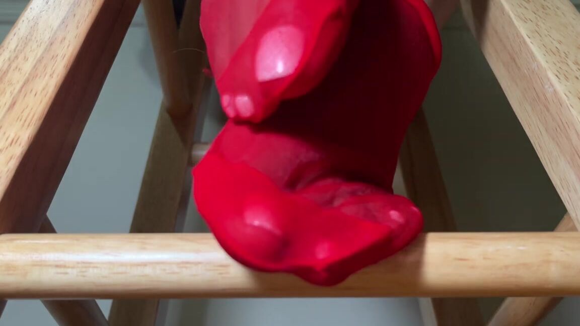 Nylon Worship, Feet, Foot Fetish, Ebony Foot Fetish, Close-Ups ebony removes red nylons on a stool ManyVids