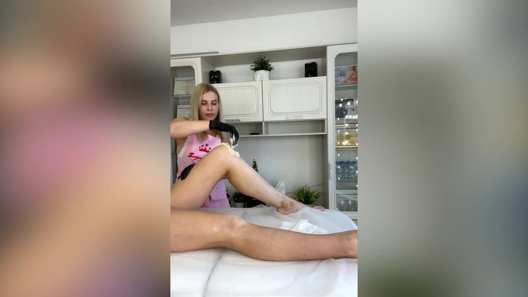 Sugarnadya Waxes Her Client S Slender Legs Foot Fetish