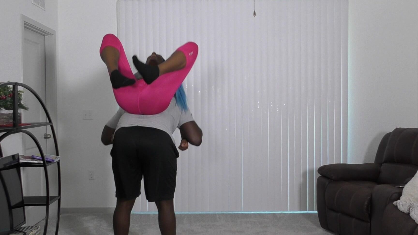 "Alexis Rain" black & ebony, exercise, giants, lift & carry, tall women Beary lifts Paris manyvids