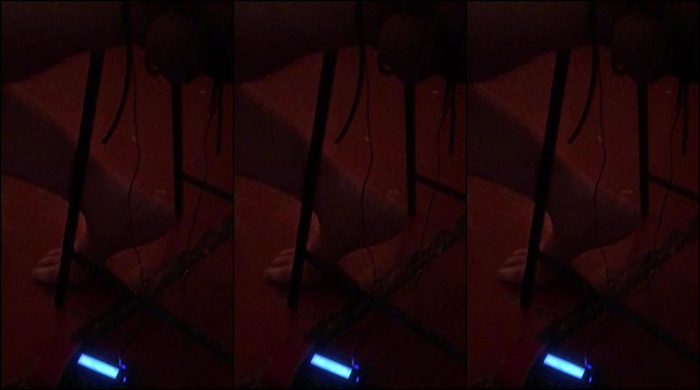 Lady Dark Angel Clip Of Session Today Hands Suspended Above Him Nipple Clamps Cock And Balls Tied And Stretched And Electrics Attached