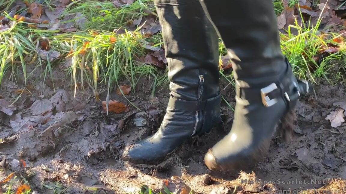 Dominascarlet Making My Boots Muddy I Go For A Walk Around The Manor Grounds Wearing My Knee High Leather Miu Miu