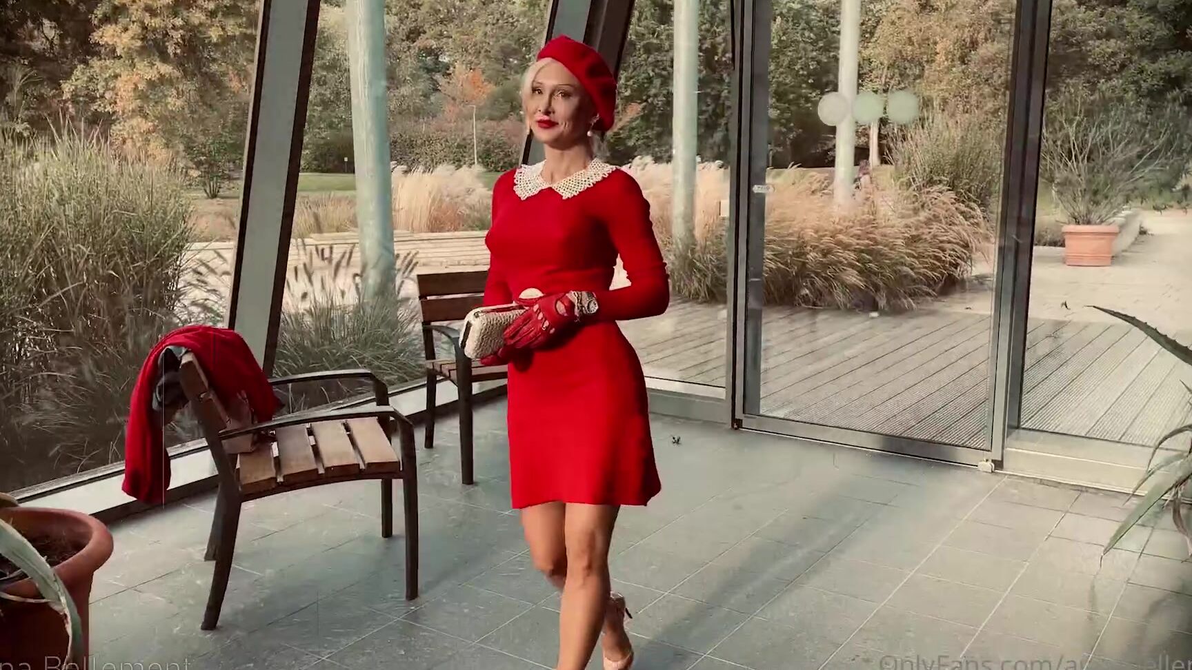 Annabellement Wearing A Red S Retro Outfit With Beautiful Dress Nude High Heels Corset Bullet Bra