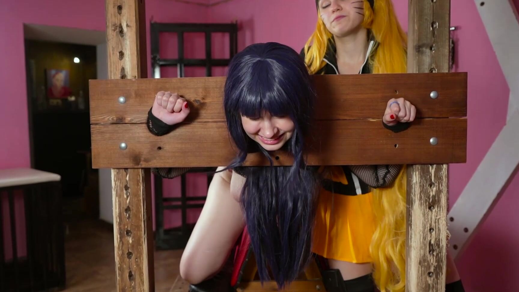 Russian Girls Fetish Locked Hinata In Stocks To Tickle Her Gently Body