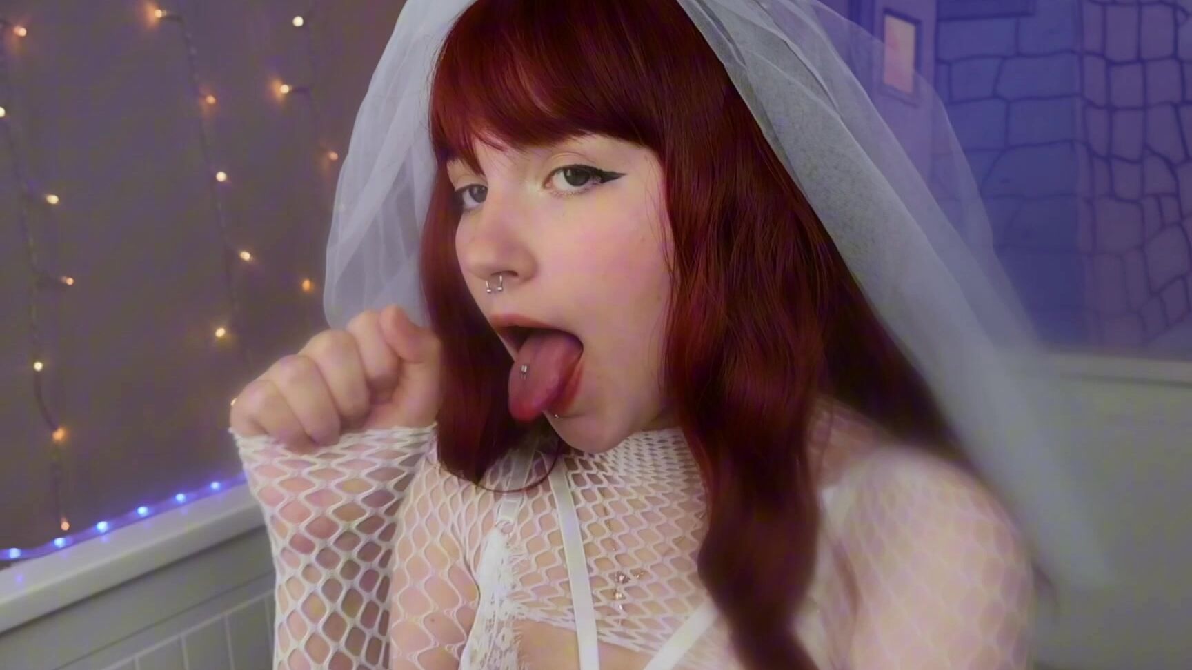 "DogWife" mouthfetish, redhead, tonguefetish, weddingfetish Cocksucker bride teases you night of wedding oral simulation manyvids