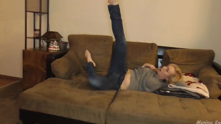"Marissa Sweet" belly button fetish, highly arched feet, non-nude, stretching, thong fetish Stretching And Lounging manyvids