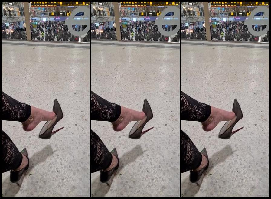 Feetbysherri Onlyfans Shoe Dangling At Liverpool Street Station