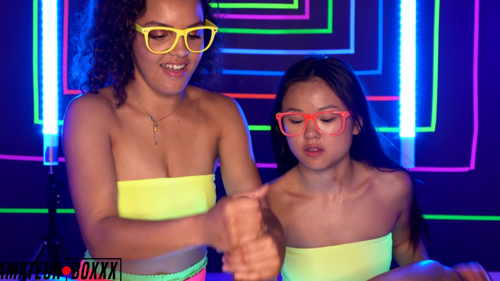Threesome, Neon, Handjob, POV, Oral, Asian, Smoking Ella Cruz, Lulu Chu - Double Trouble Neon Hand Job SiteRip