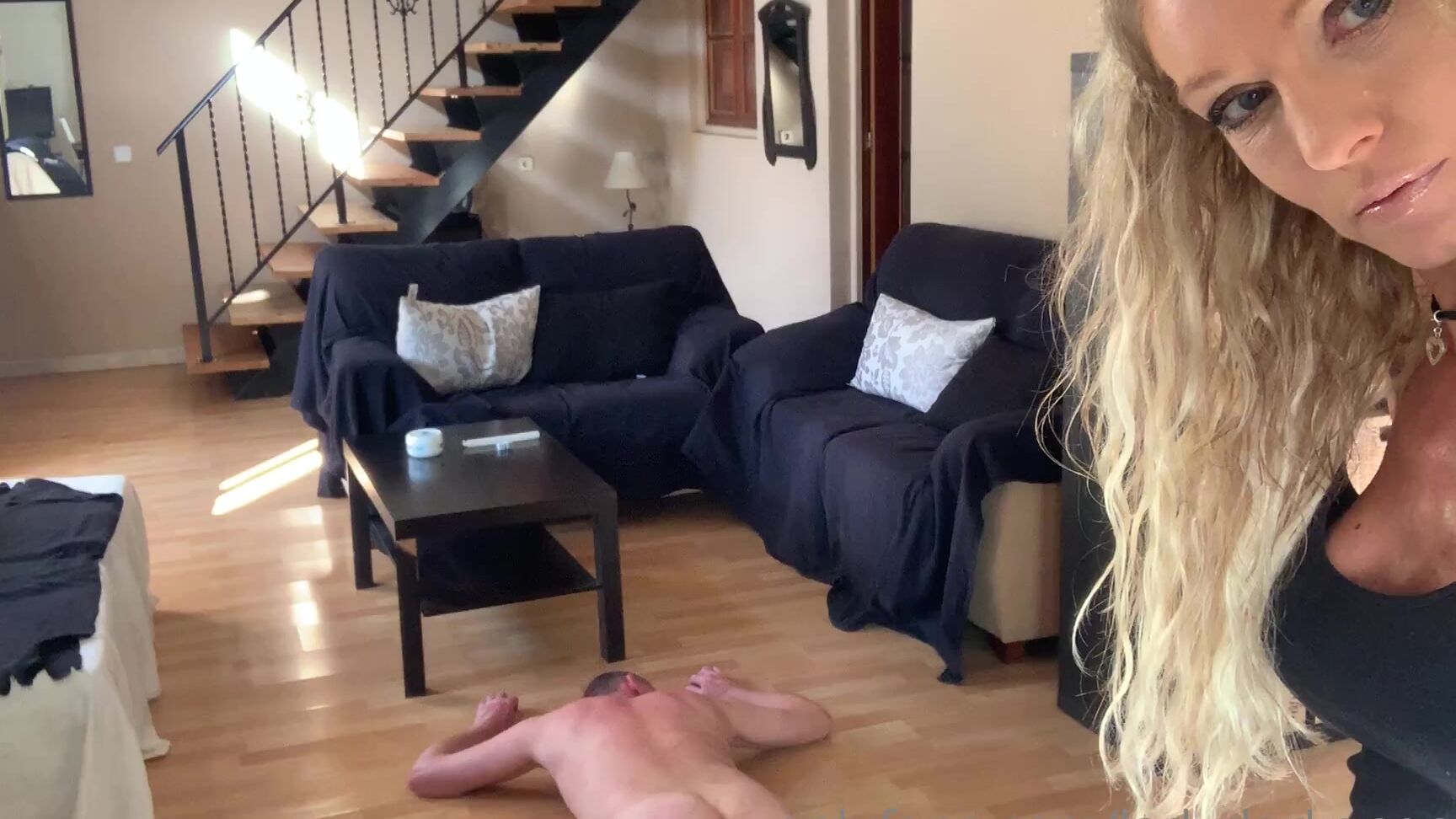 Lady Dark Angel Trampling My Sissy In Sharp Cream Summer Heels