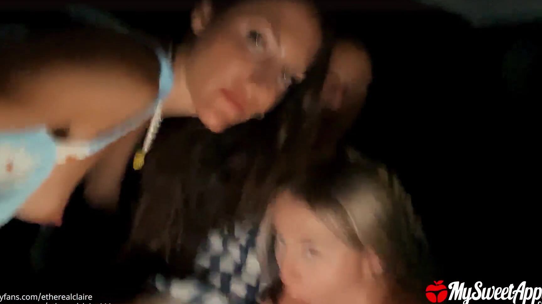 MySweetApple Double Blowjob in the Car - Blonde and Brunette Suck a Big Cock AfterParty PornHub