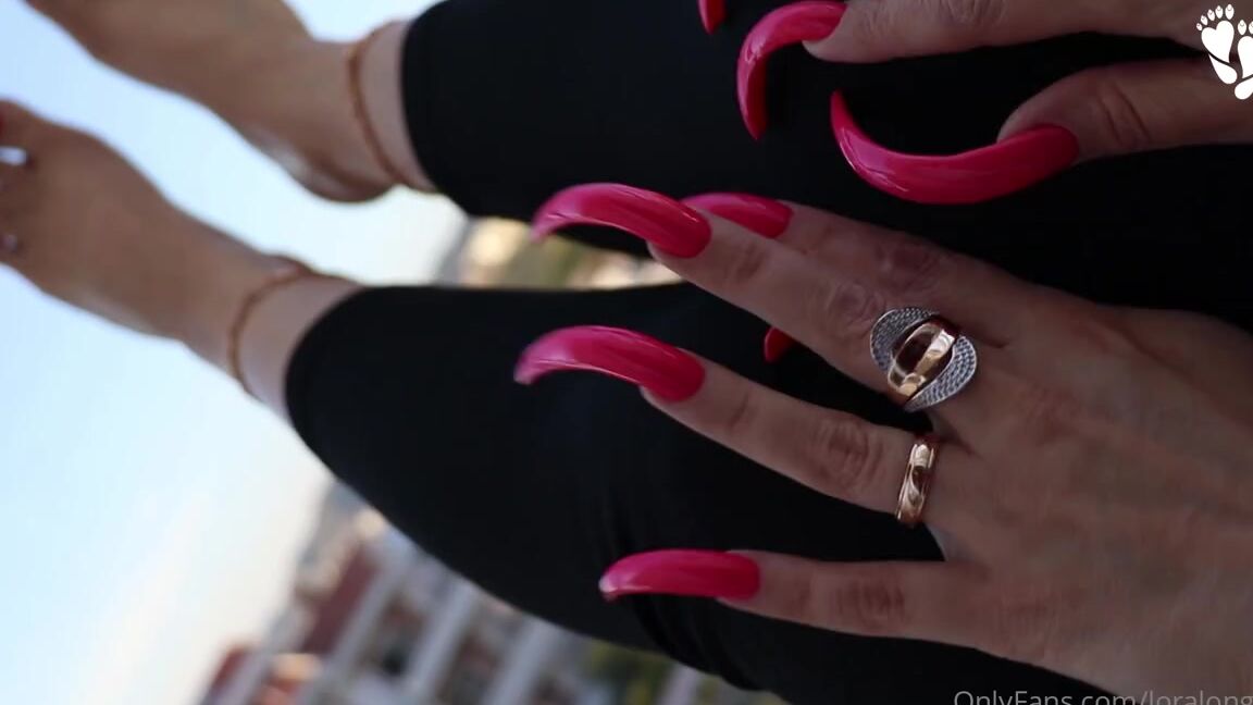 Lora Long Nails Nicknamed Loralongnails Onlyfans Long Toenails Tapping On The Balcony Long Red Nails Tap On The Railing And Then On The Tiles On The