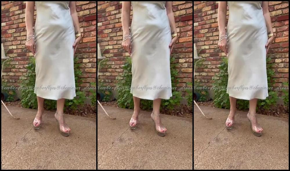 Thegingerdream Nicknamed Theginger Dream Onlyfans Slipping Into My Clear Platforms Heels Satin Dress And Toes
