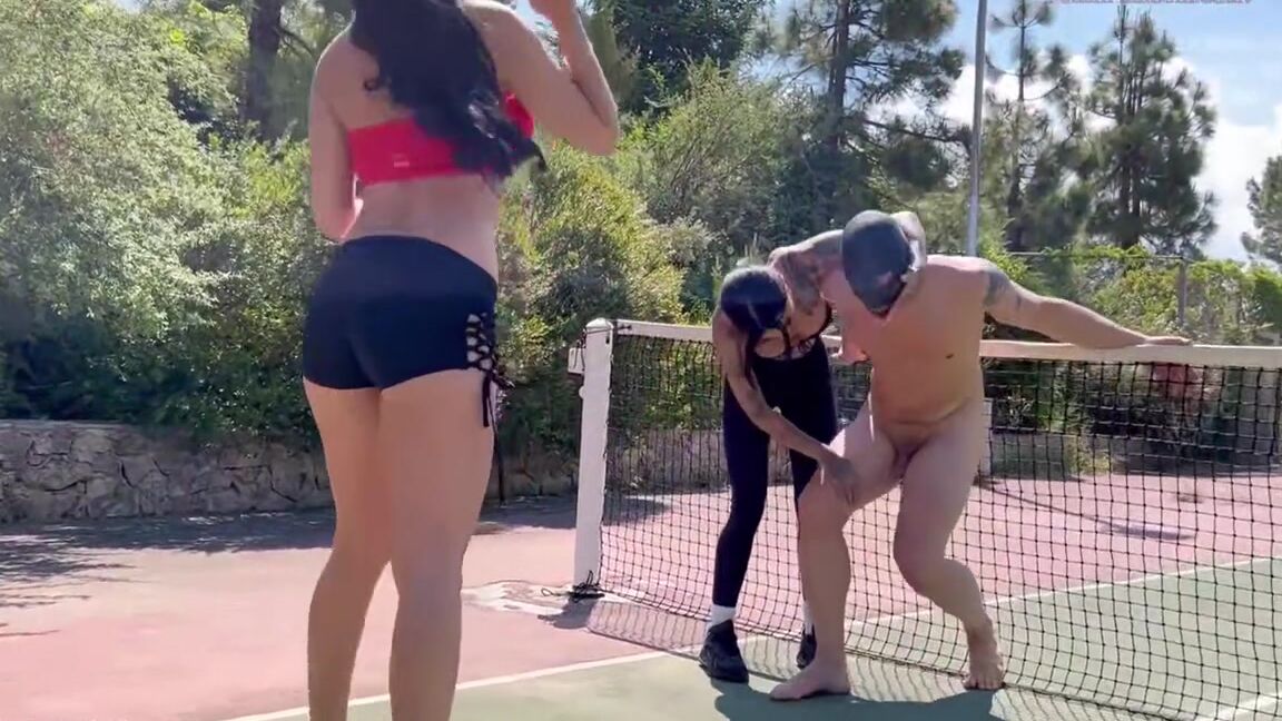 Evil Woman Casual Girls Dominating Loser On Tennis Court 6Bnp