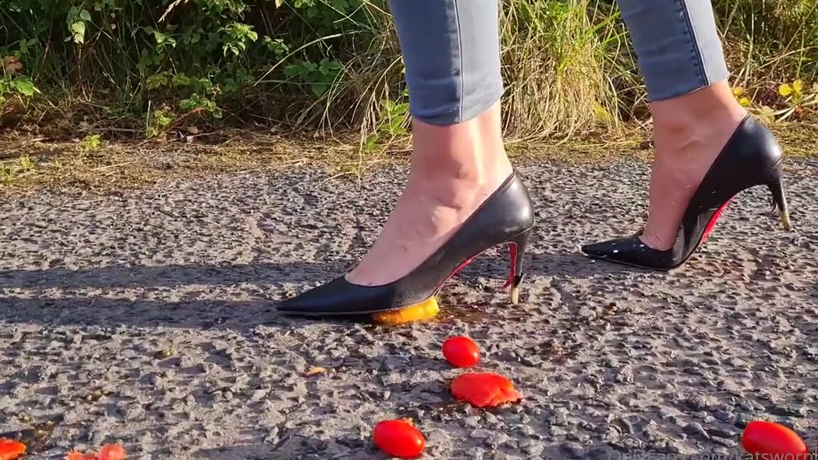 Kats Worn Heels Nicknamed Katswornheels Onlyfans Watch Me Walk All Over This Fruit In My Trashed Louboutins