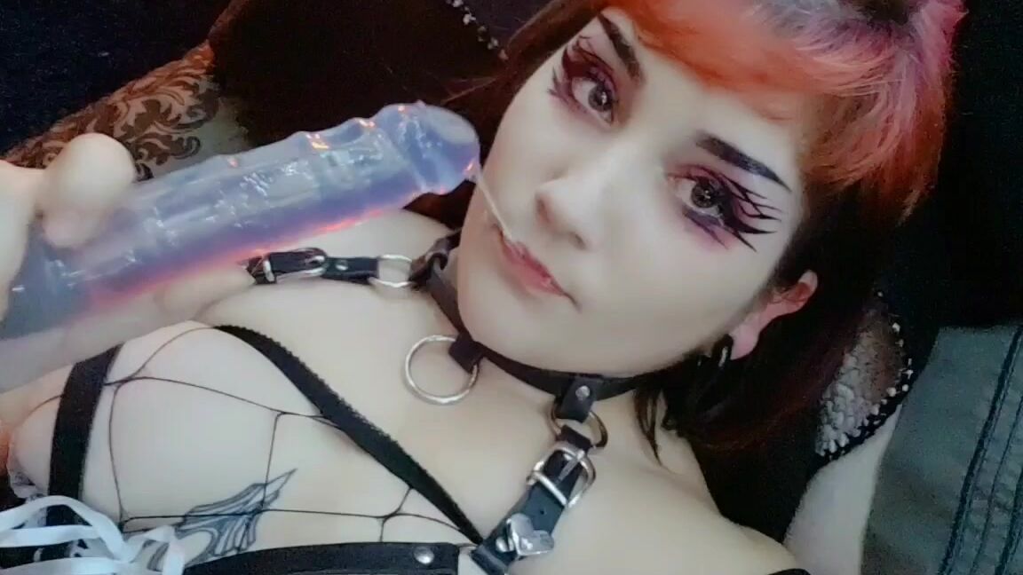 Blow Jobs, Deepthroat, Face Fucking, Gothic, Spit Fetish littlexdevil goth slut swallows an 8in dildo ManyVids