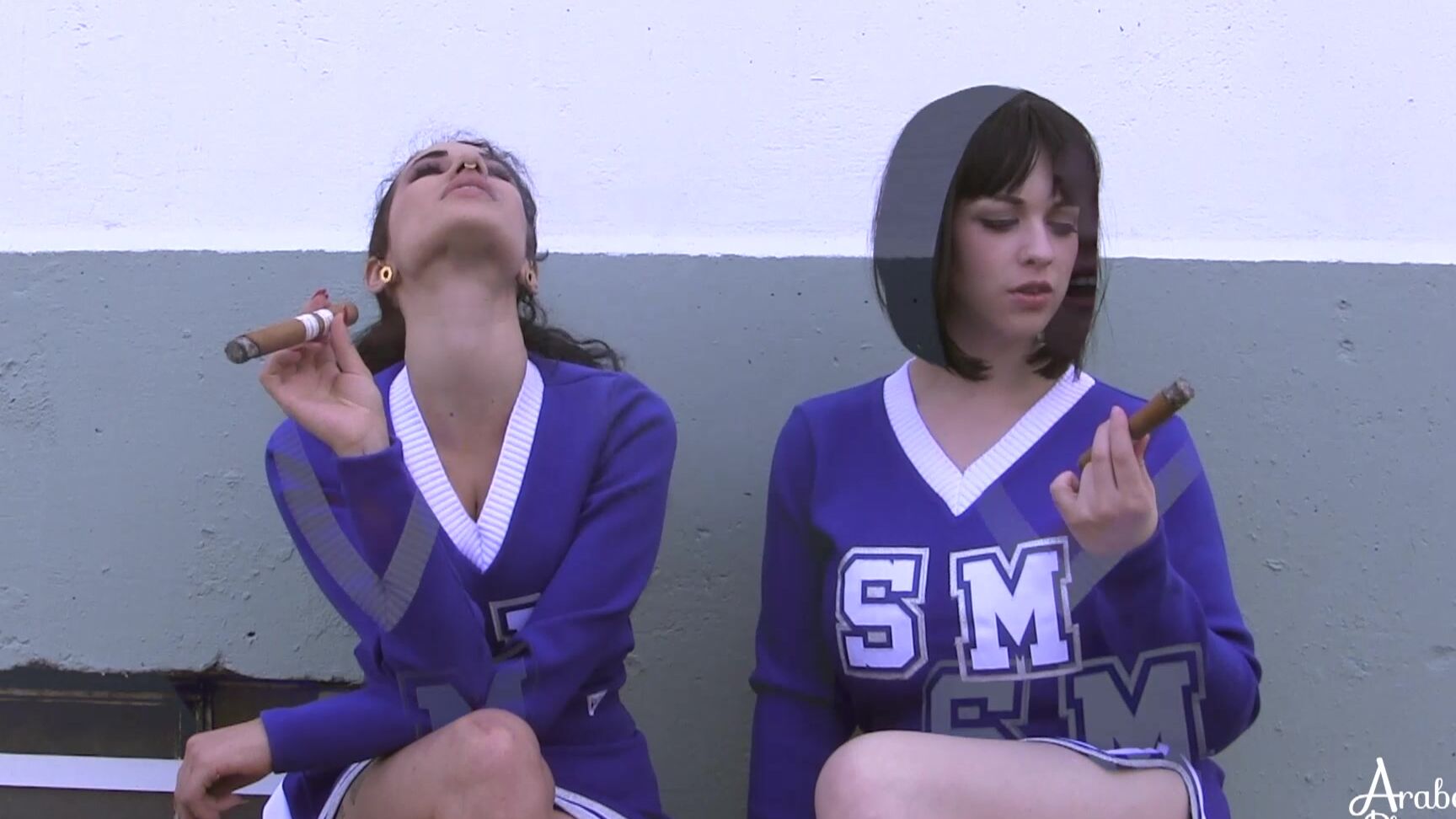 Smoking, Costume, Cheerleaders, Kissing, Lesbians arabelle raphael cheerleaders sneaking cigars ManyVids
