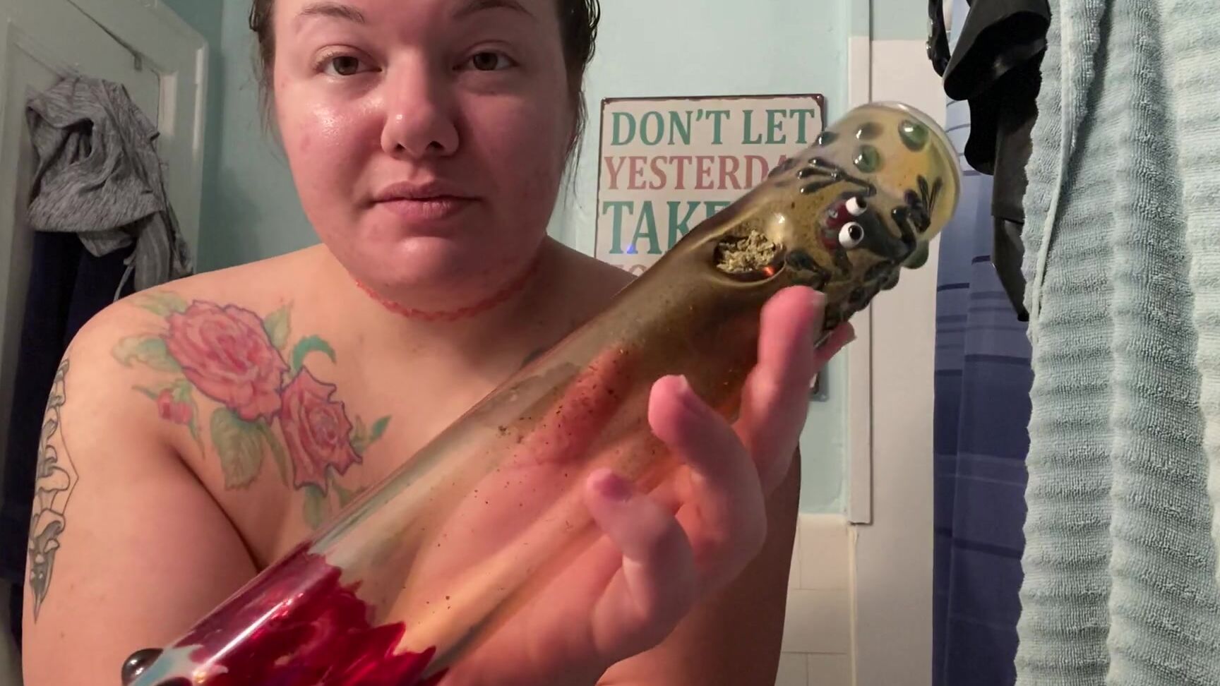 Rubberfoxx Topless Smoking With A Big Ass Pipe