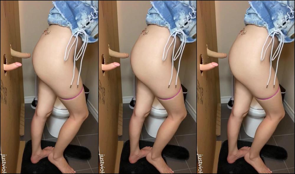 Justviolet Whore At The Glory Hole Gets Covered In Cum By Dildos