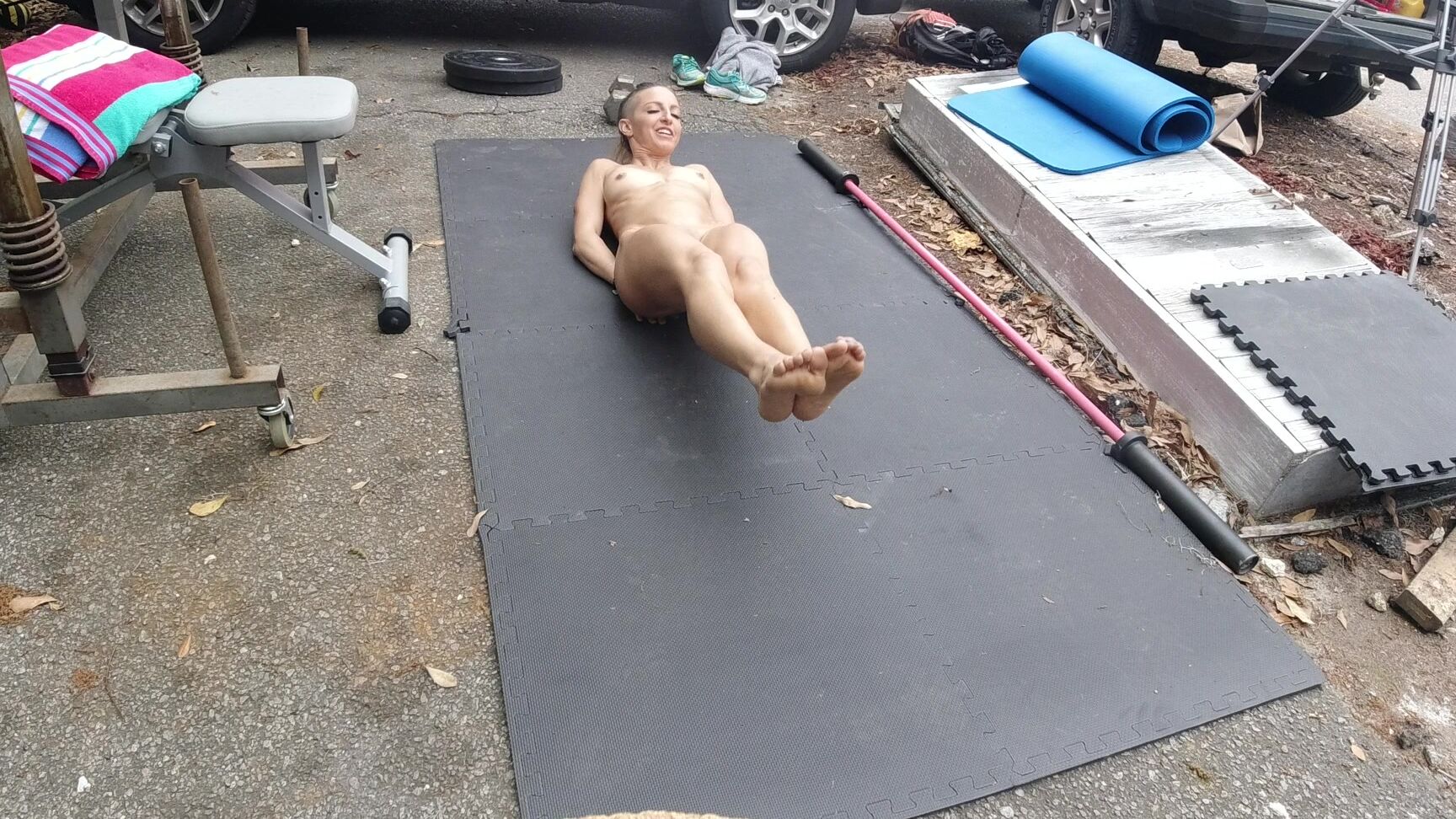 Lora Cross Naked Ab Workout Pussy View