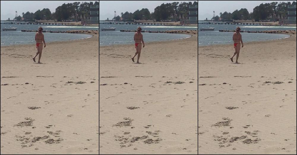 Lady Dark Angel Making My Sub Walk Along The Beach In A Very Tiny Bikini We Just Bought At The Shops