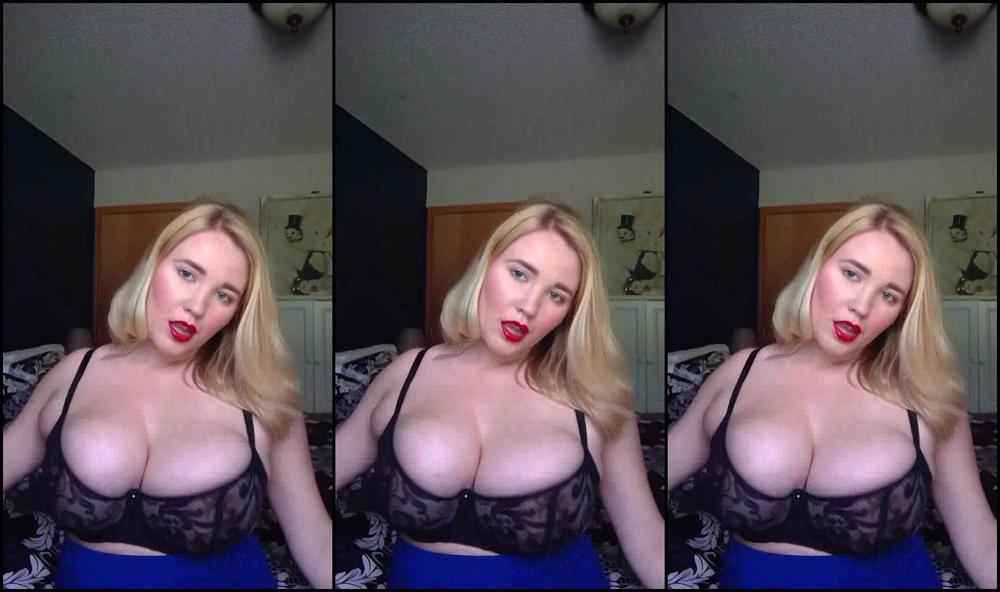 Annabellecums Huge Boobs Play Red Lips And Blue Skirt