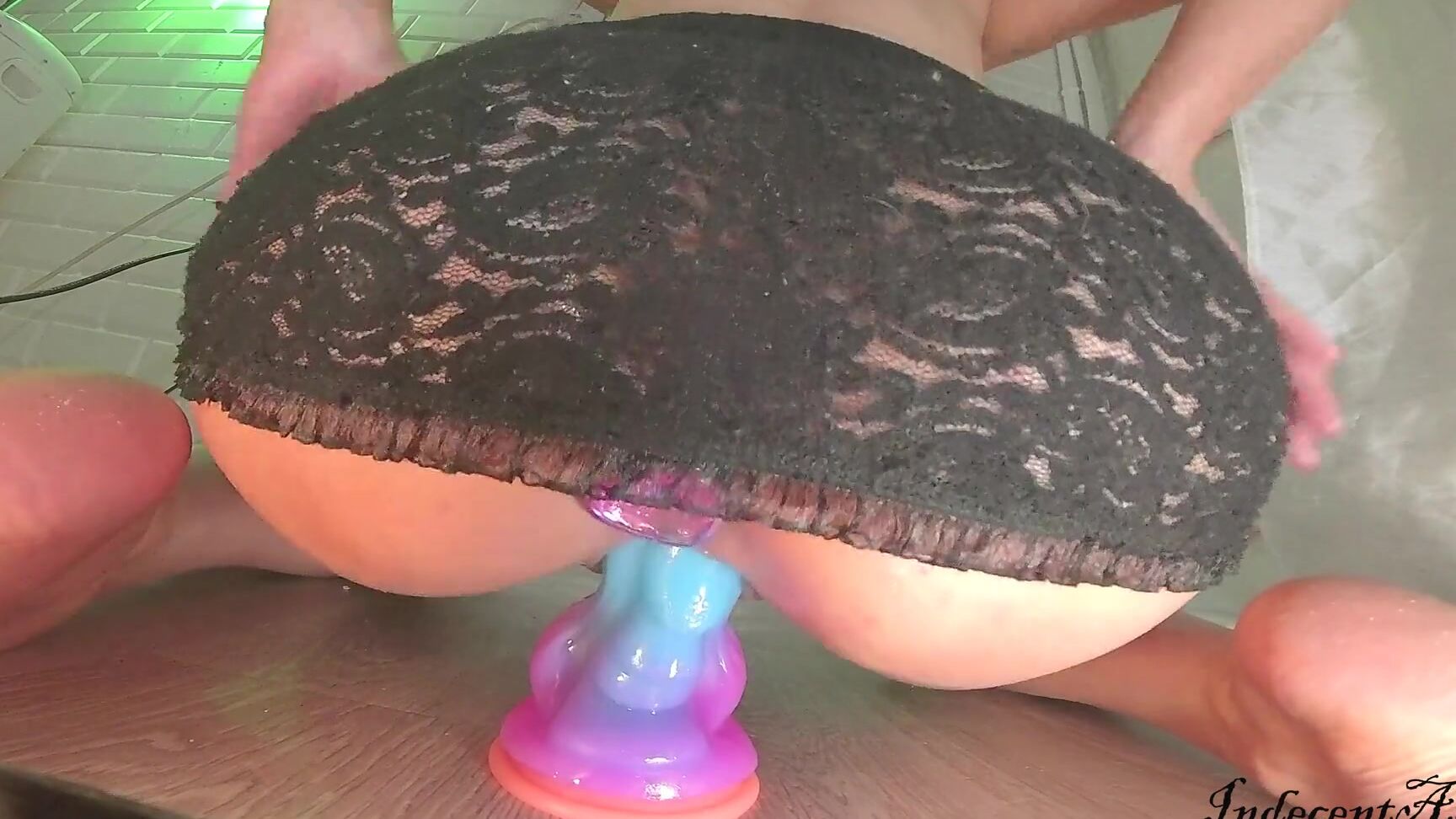 Horny Babe With Perfect Body Riding Cowgirl A Dildo Till Abundence Cum Indecentalice