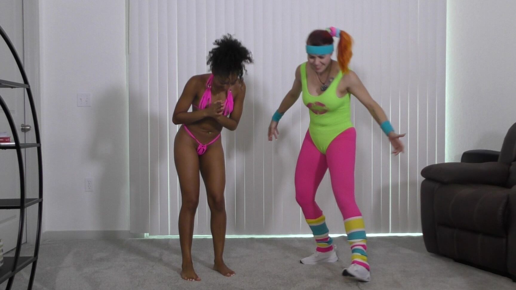 "Alexis Rain" ebony, interracial, lift & carry, shoulder riding, workout Dance instructor to the rescue manyvids