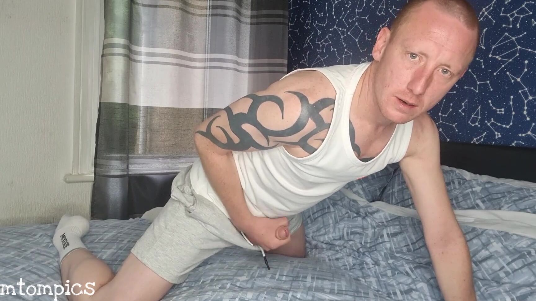 Tomtompics Grey Shorts Hard Cock And Cum Mins