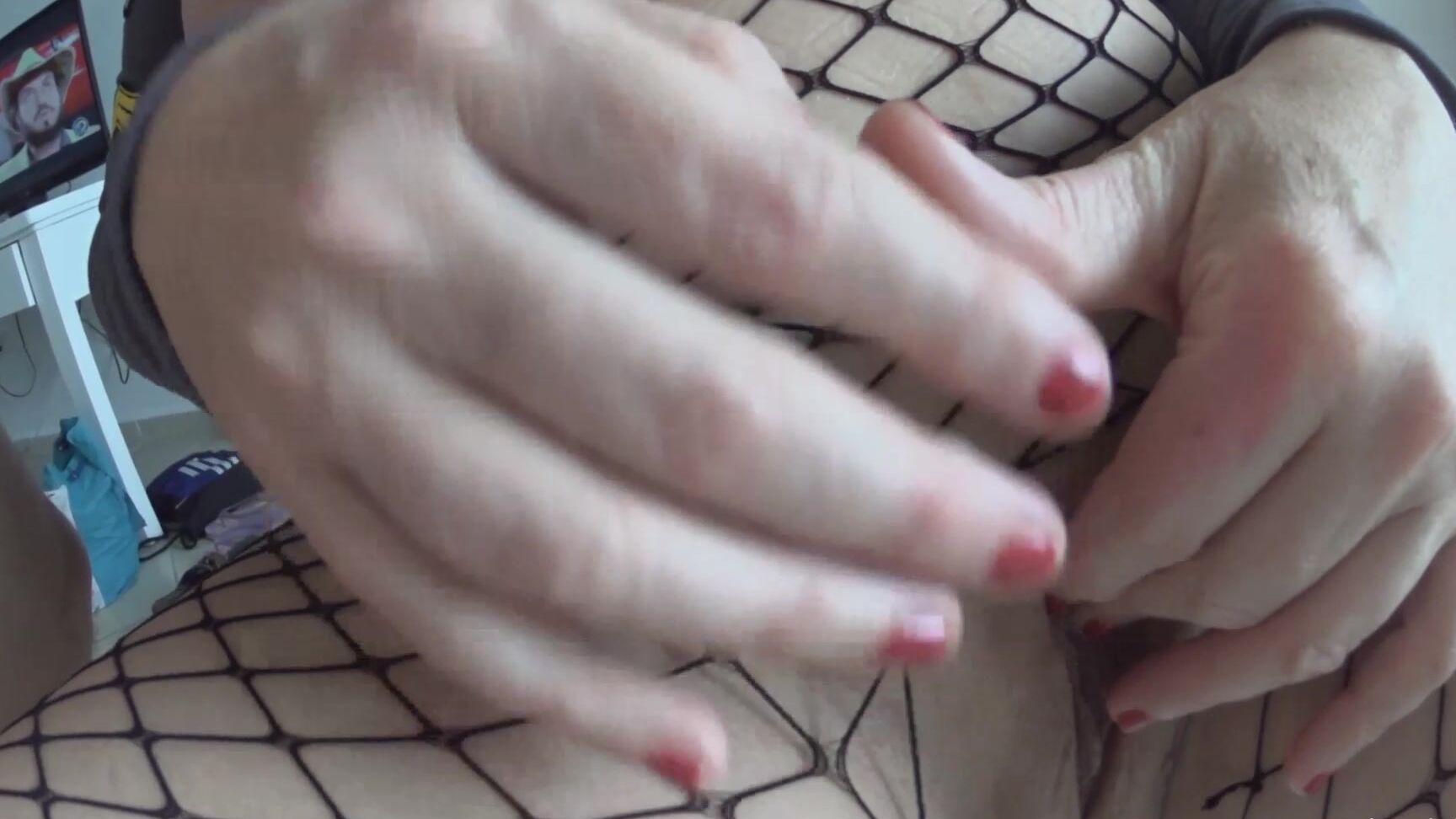 Naughty Christine Ripped Fishnet Cock Tease