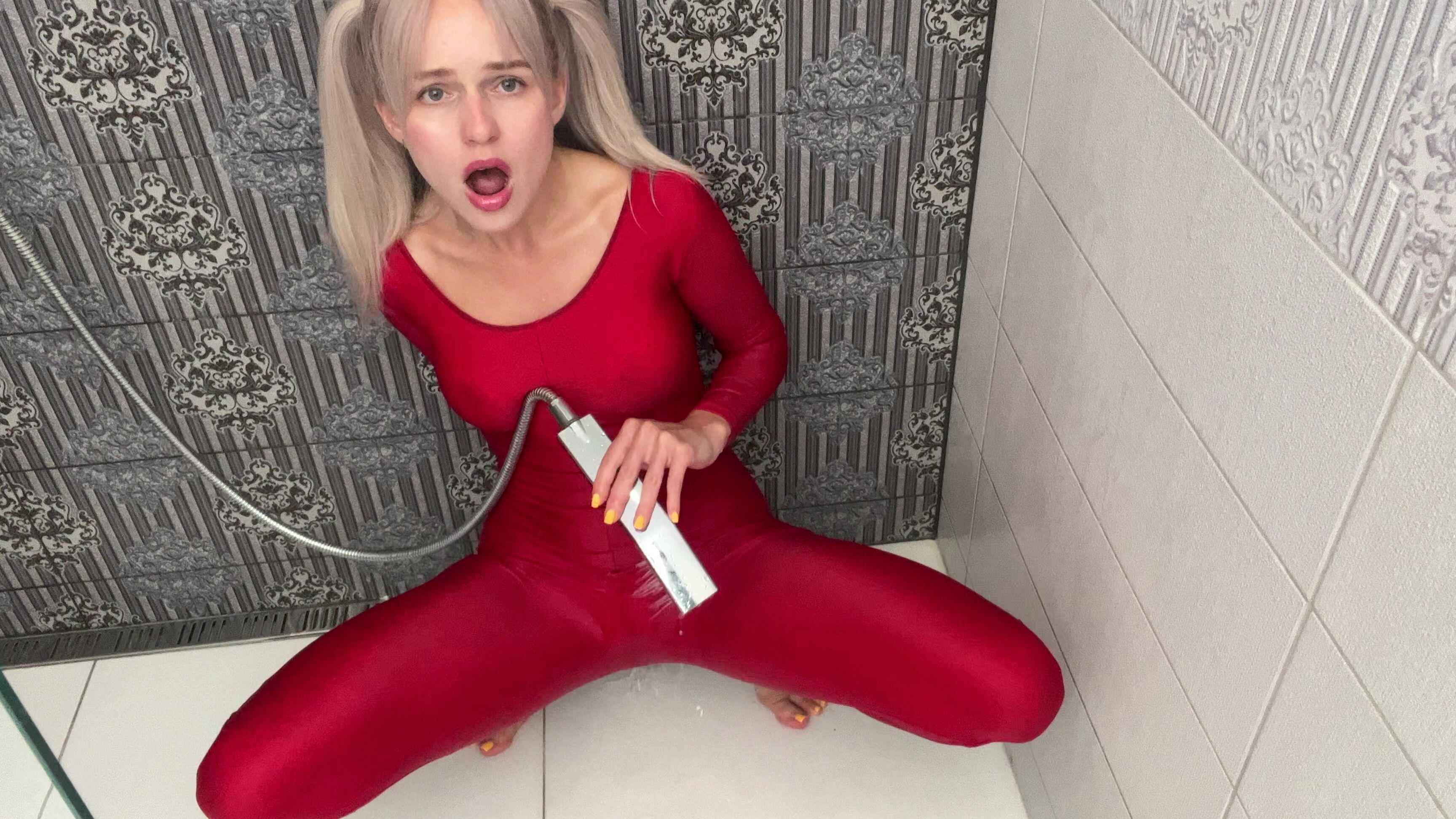 Alexagrey Red Spandex Suit And Shower Play K