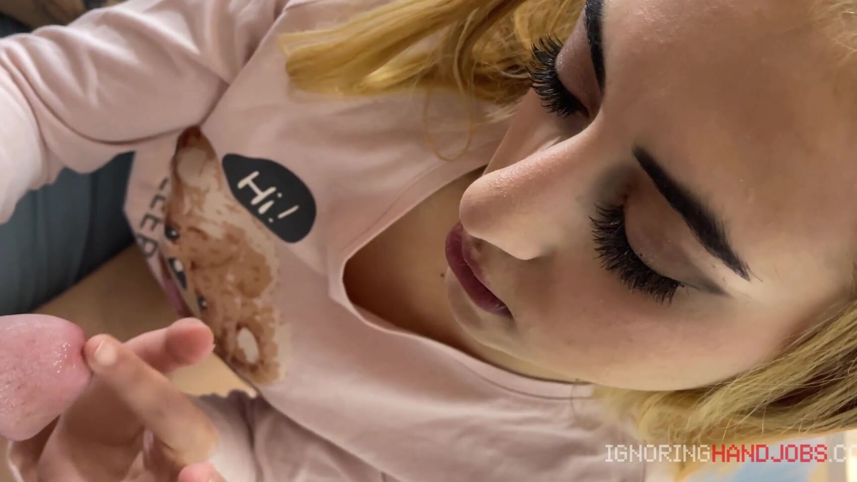 Cumming On Her Pyjamas Meanwhile She Watches Second Cumshot Ruined In Her Small Warm Hands With Oil Pornhub Com