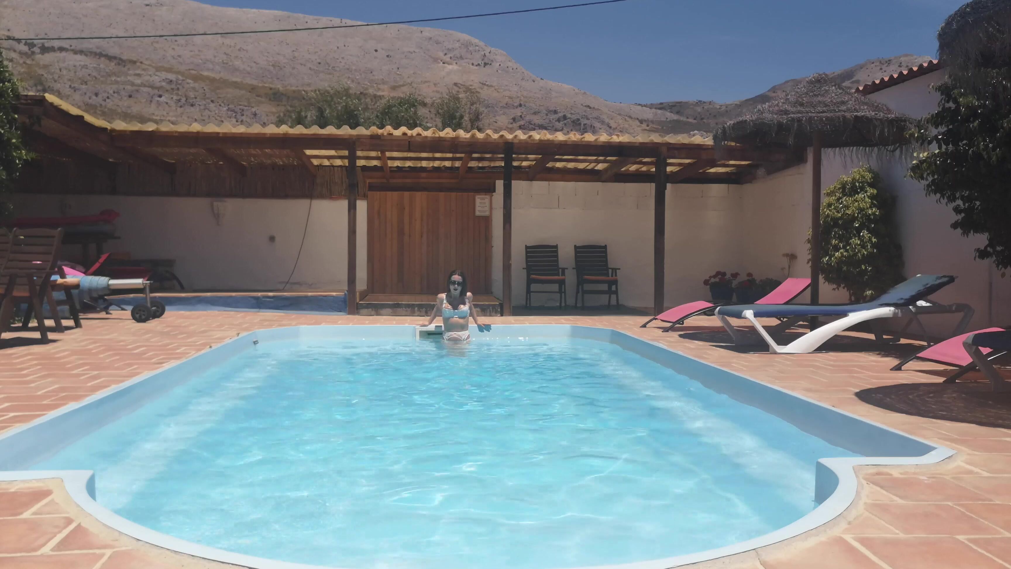 "ScarlotRose" garter & stockings, lace/lingerie, outdoors, wet & messy, wet look wet white lingerie Manyvids