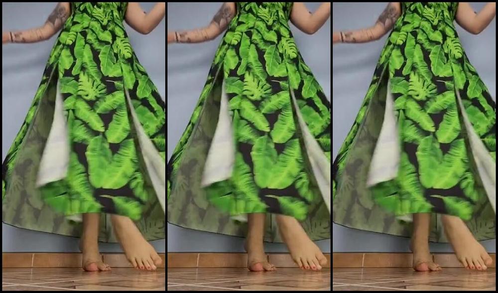 Masmr Onlyfans 9April Leafy Long Dress Turning Around Showing Feet Off Arches Wrinkly Scrunch Painted Toes