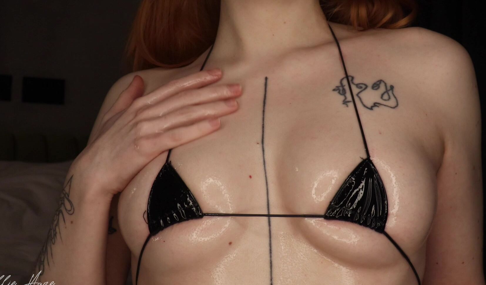 "Ellie Haze" femdom, lotion/oil fetish, massage, micro bikini, oil Oily tits goon fuel manyvids