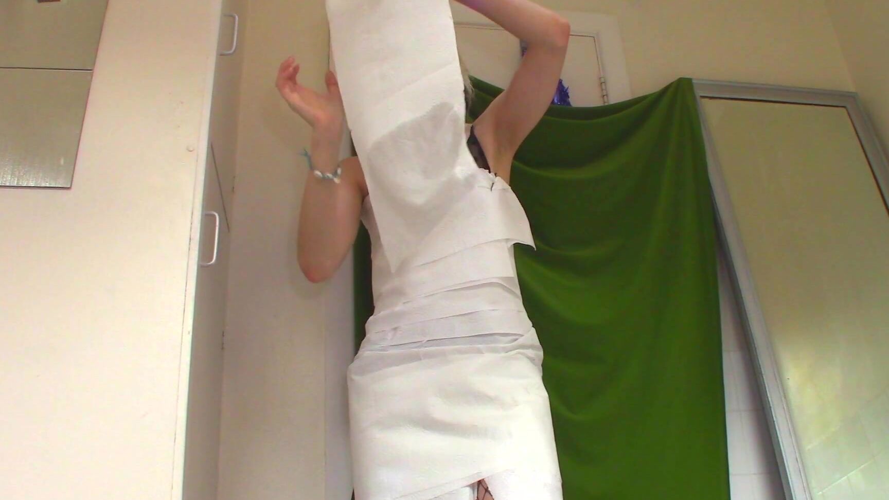 "Goddess Vanessa" embarrassed naked female, embarrassment, garter & stockings, humor, wet & messy PAPER Towel Demo ENF manyvids