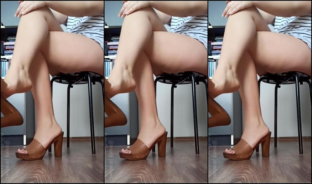 Masmr Wooden Mules Again For You Playing With Them Barefeet Bare Legs Red Nails Dangling He