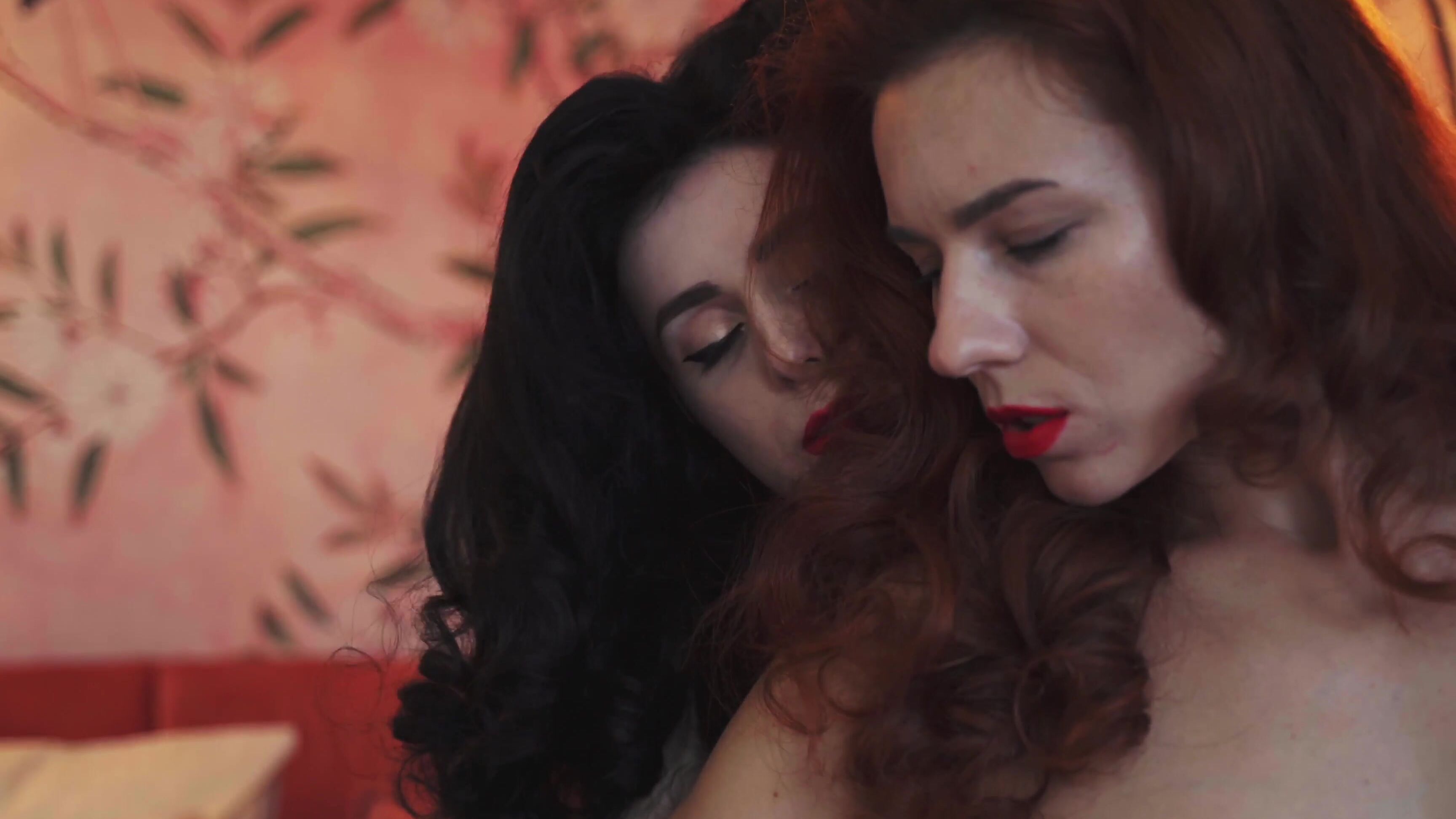 Brunette, Corset, Garter & Stockings, Lesbians, Redhead two-goddesses-in-red-lingerie ManyVids