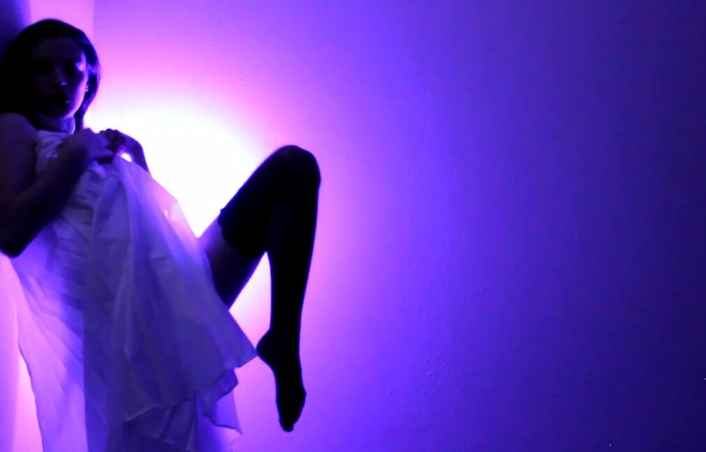 Brunette, Garter & Stockings, Lace/Lingerie, Strip Tease, Striptease luxneon hot purple dancing stripper ManyVids