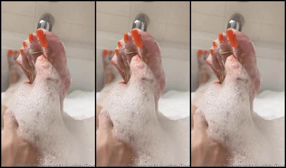 Tatianasnaughtytoes Nicknamed Tatianasnaughtytoes Onlyfans New 20200828 Neon Orange Pedicure Bathtub Enjoying A Nice Bath After I Oiled My Feet