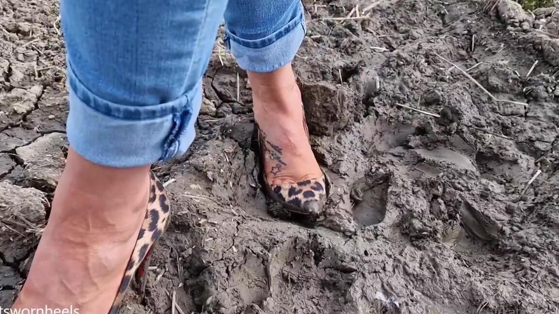 Kats Worn Heels Nicknamed Katswornheels Onlyfans You Voted For It Here It Is In A Muddy Field In My Leopard So Kates