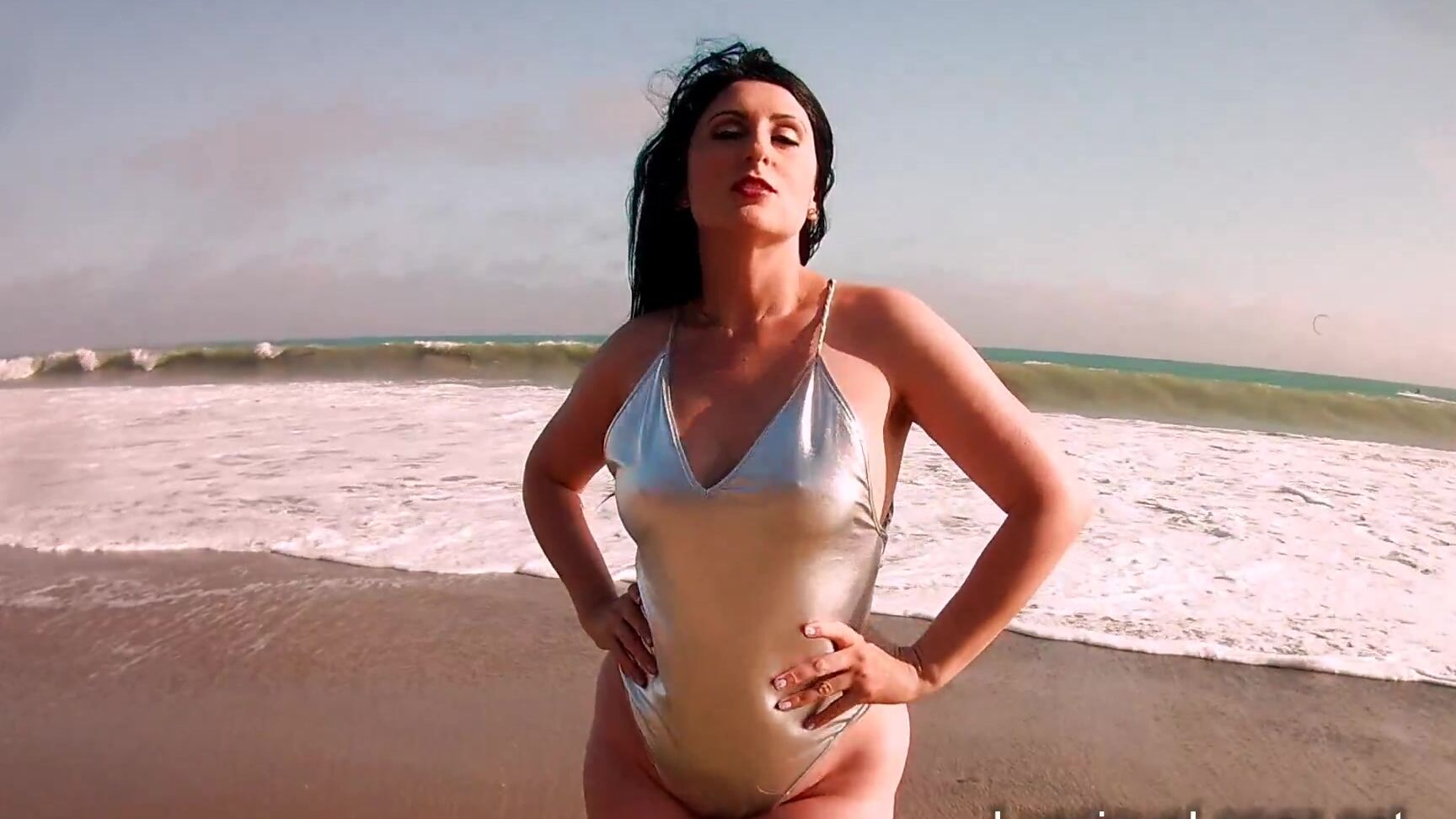 Luscious Lopez Silver Thong Swimsuit