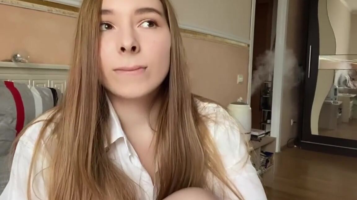 Loly Lola beauty in white lingerie and shirt passionately ends her wet pussy on her fingers Pornhub