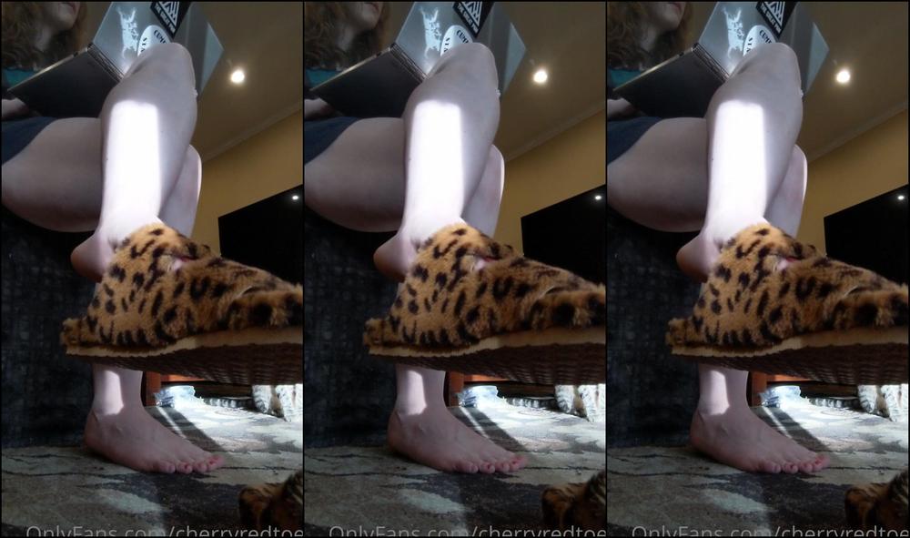 Cherryredtoes Playing With My Slippers And Catching Up On Emails