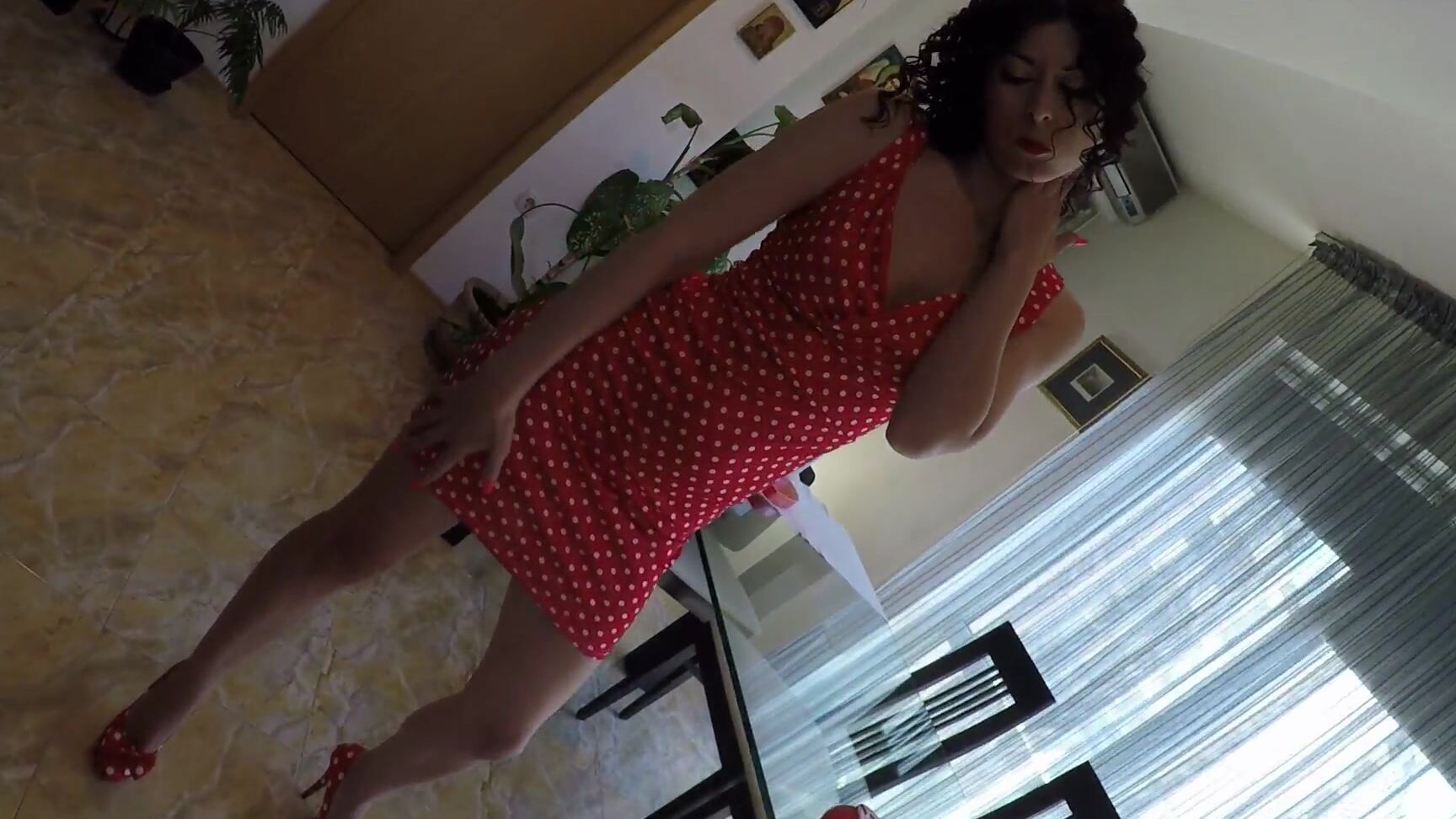 julia jordan smoking and stripping off dot dress