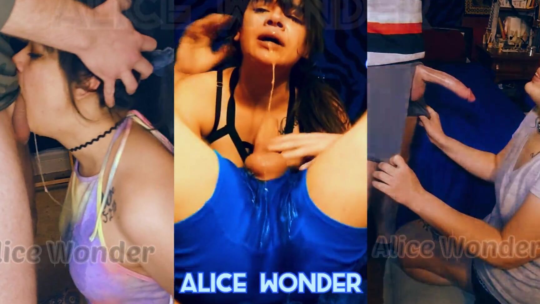 Alice Wonder Split Screen REAL GF Rough Throatfucking - 2 THROATPIES & 1 HUGE FACIAL - COMPILATION Pornhub