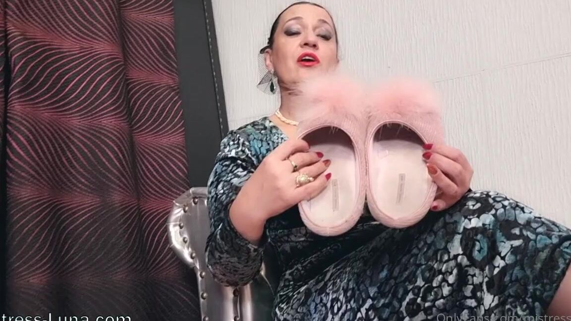 Mistressluna Onlyfans I Give Away A Pair Of Well Worn Indoor Slippers And A Pair Of Worn Black Nylon Pantyhose With Reinf